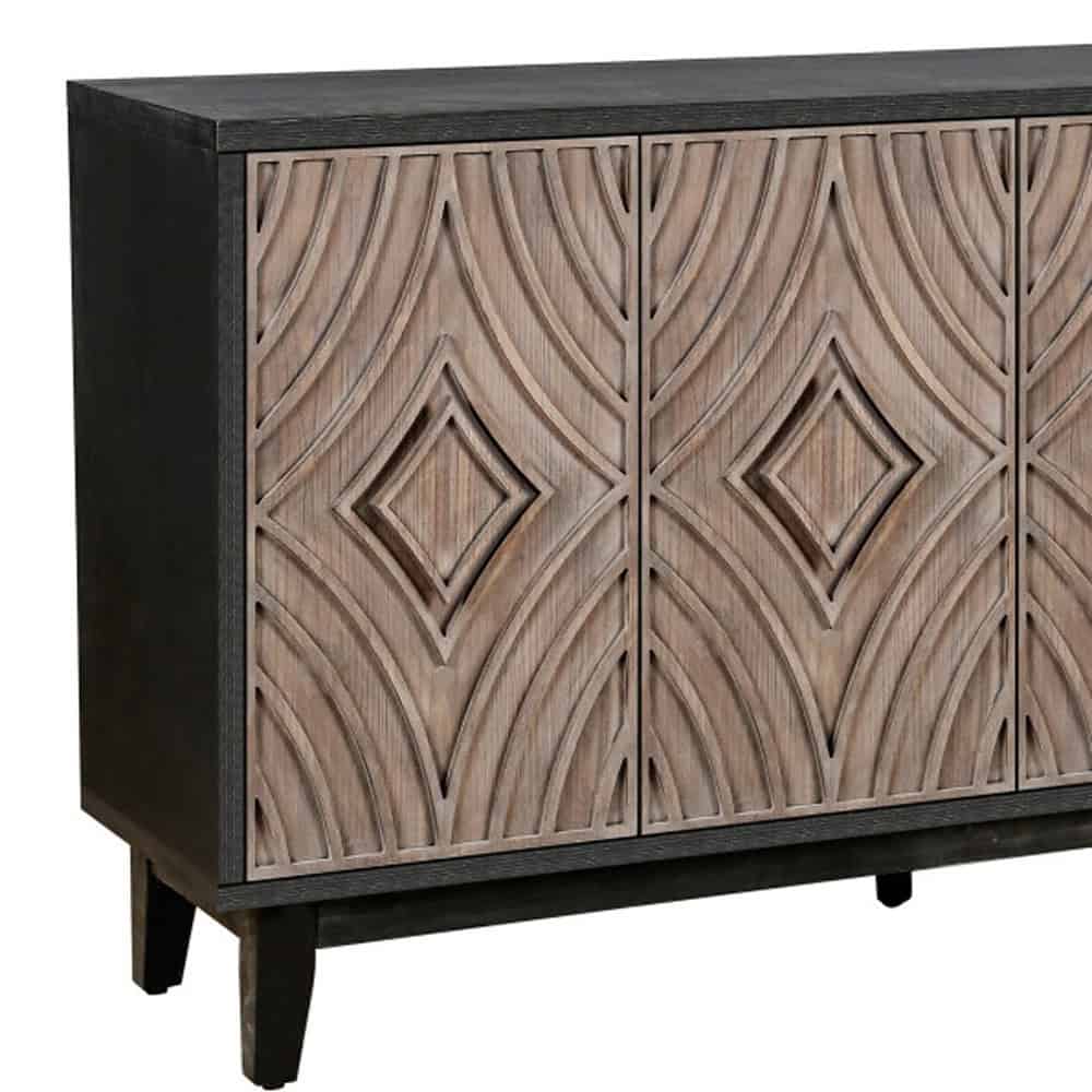 Distressed Charcoal and Brown Mid-Century Wood Sideboard with Storage 4 Distressed Charcoal and Brown Mid-Century Wood Sideboard with Storage - Image 4