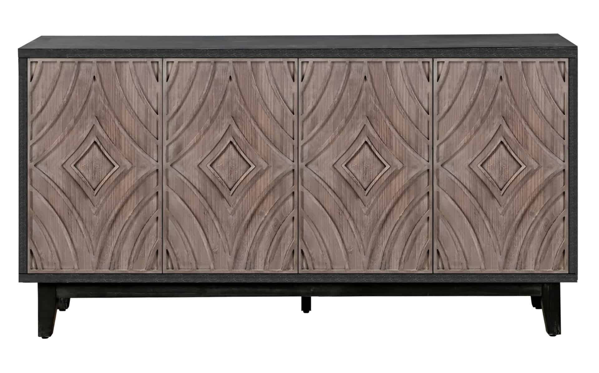 Distressed Charcoal and Brown Mid-Century Wood Sideboard with Storage 2 Distressed Charcoal and Brown Mid-Century Wood Sideboard with Storage - Image 2