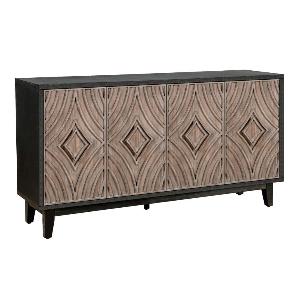 Distressed Charcoal and Brown Mid-Century Wood Sideboard with Storage 3 Distressed Charcoal and Brown Mid-Century Wood Sideboard with Storage - Image 3