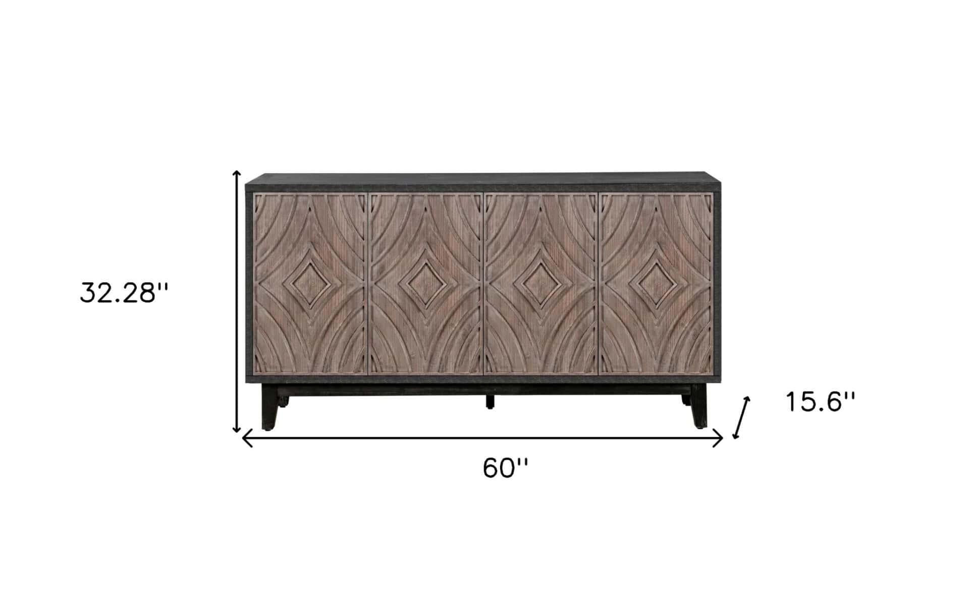 Distressed Charcoal and Brown Mid-Century Wood Sideboard with Storage 8 Distressed Charcoal and Brown Mid-Century Wood Sideboard with Storage - Image 8