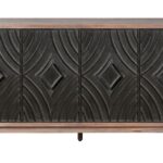 Distressed Brown and Charcoal Geometric Wood Sideboard with Storage 8 Distressed Brown and Charcoal Geometric Wood Sideboard with Storage