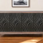 Distressed Brown and Charcoal Geometric Wood Sideboard with Storage 7 Distressed Brown and Charcoal Geometric Wood Sideboard with Storage