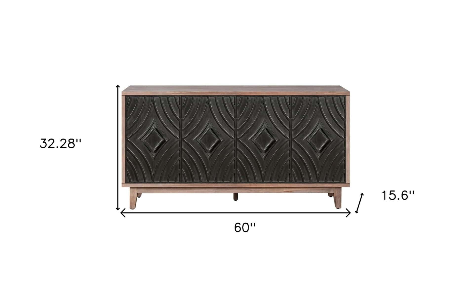 Distressed Brown and Charcoal Geometric Wood Sideboard with Storage 6 Distressed Brown and Charcoal Geometric Wood Sideboard with Storage - Image 6