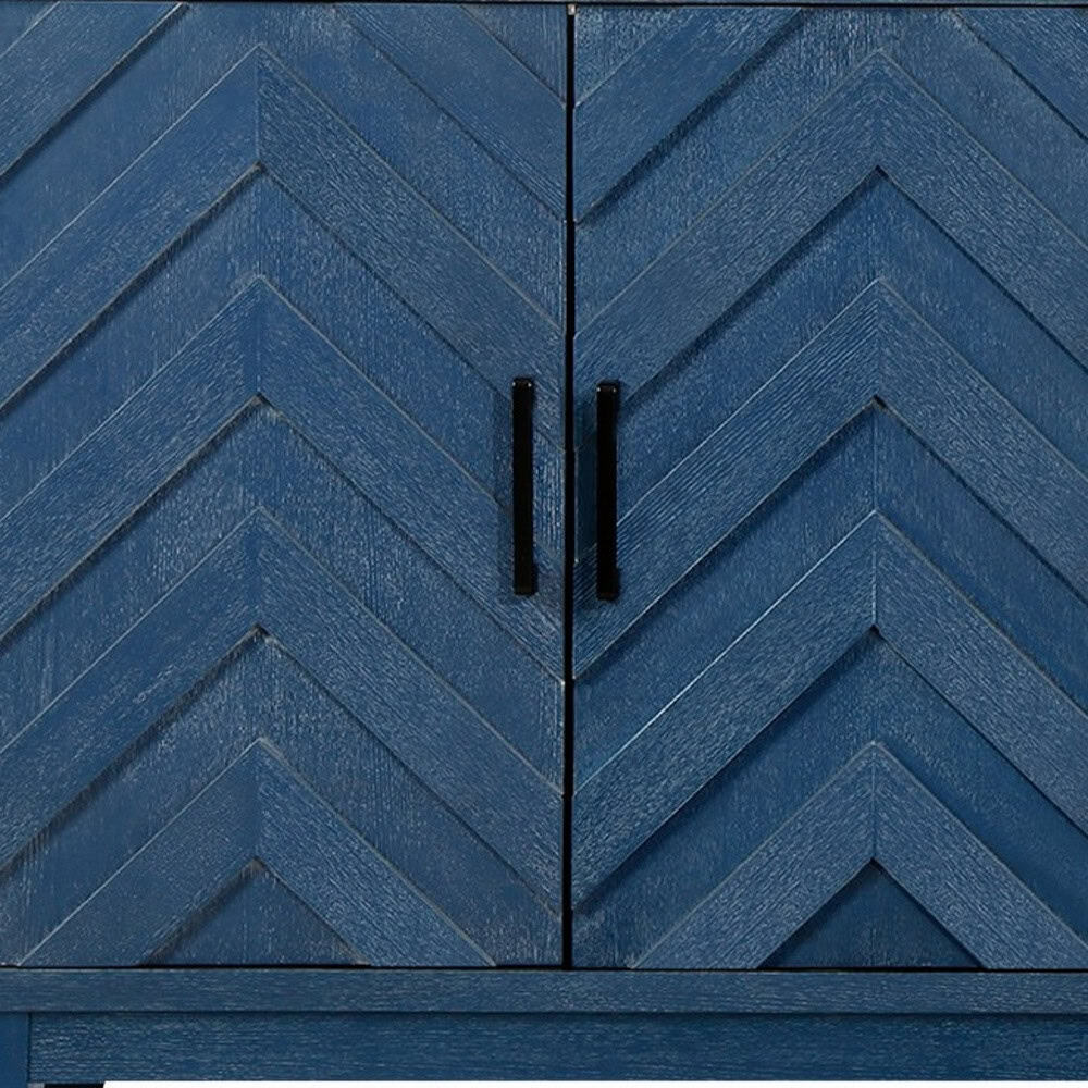 Blue Chevron Distressed Wood Sideboard with Adjustable Shelves 4 Blue Chevron Distressed Wood Sideboard with Adjustable Shelves - Image 4
