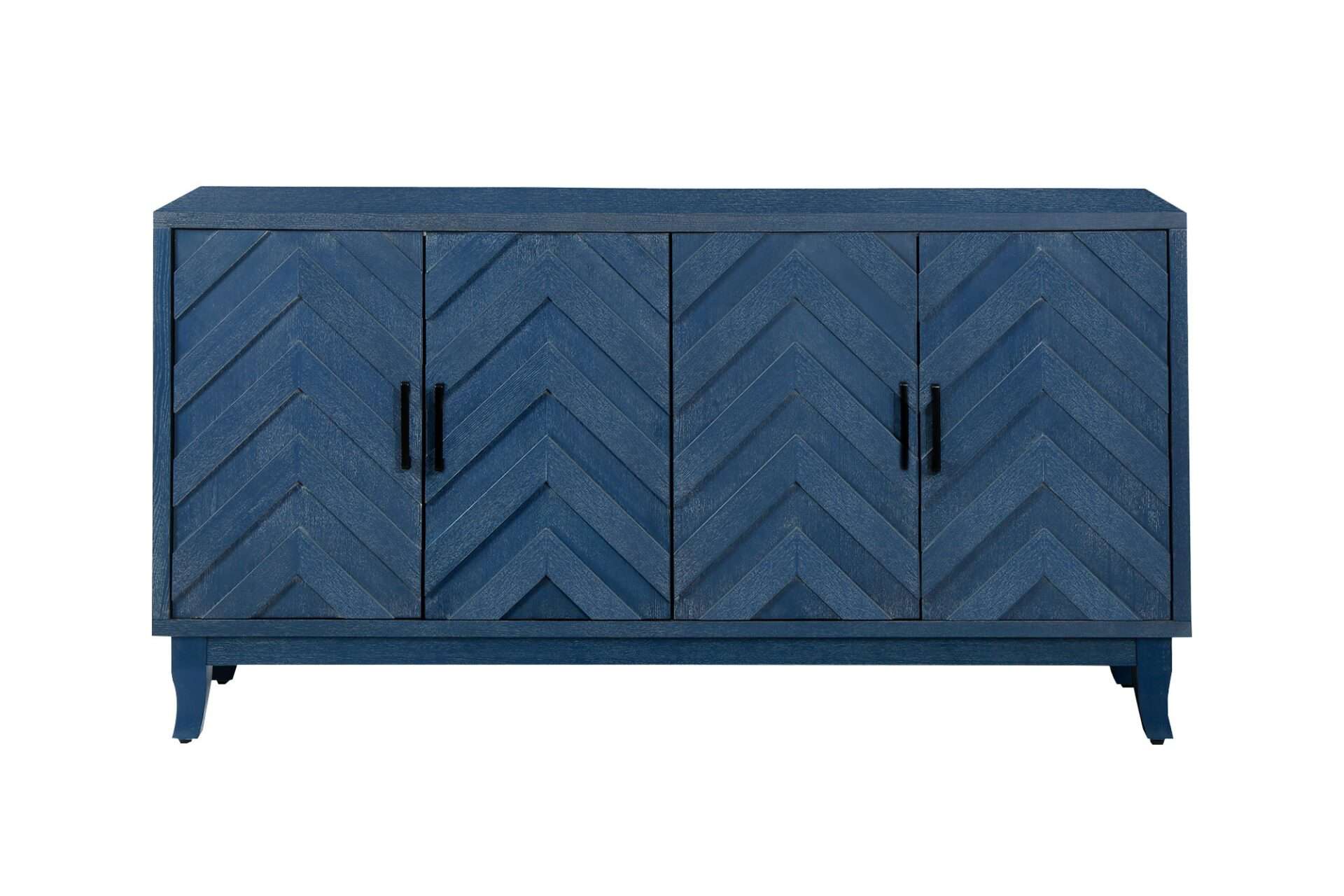 Blue Chevron Distressed Wood Sideboard with Adjustable Shelves 2 Blue Chevron Distressed Wood Sideboard with Adjustable Shelves - Image 2