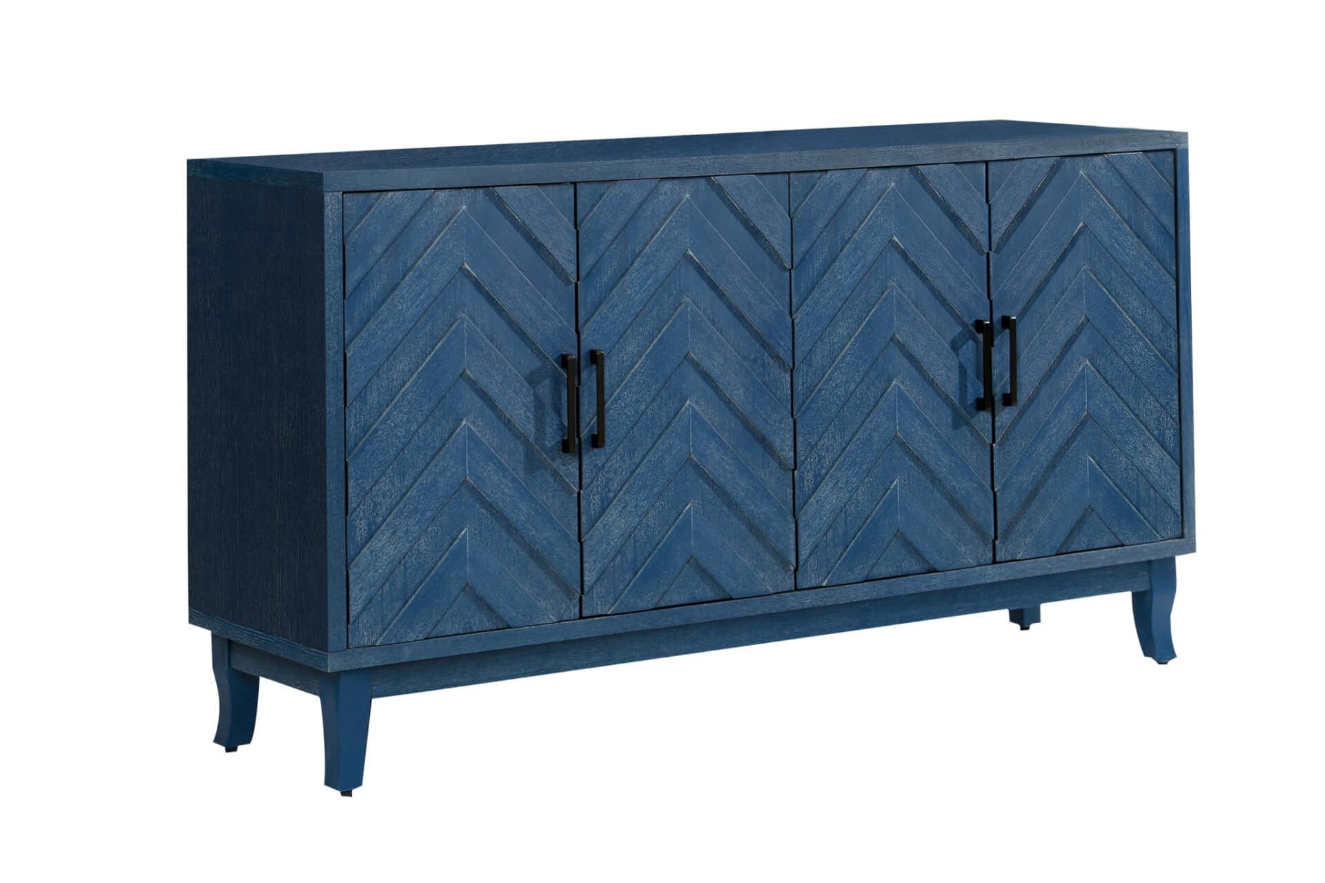 Blue Chevron Distressed Wood Sideboard with Adjustable Shelves 3 Blue Chevron Distressed Wood Sideboard with Adjustable Shelves - Image 3