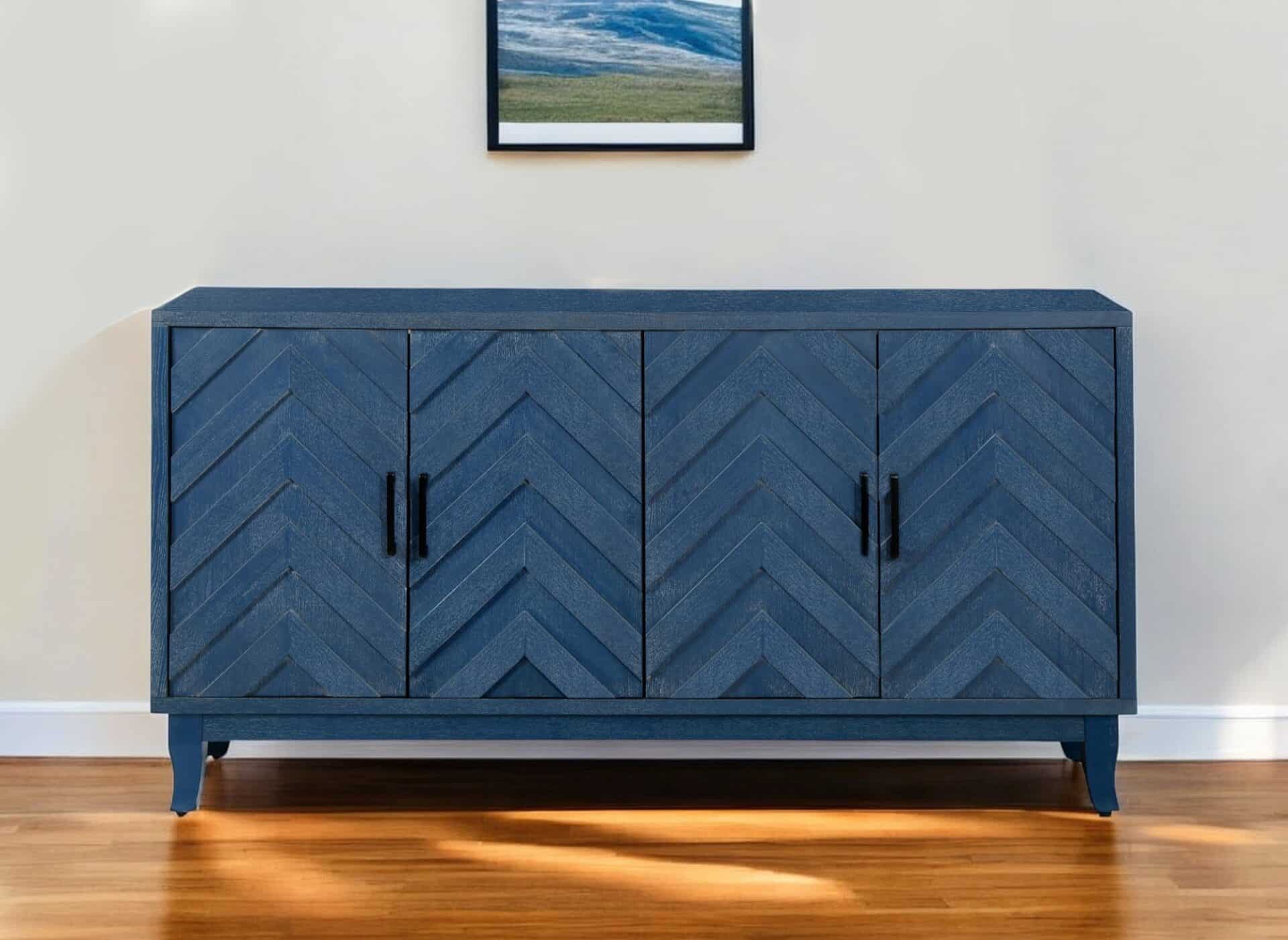 Blue Chevron Distressed Wood Sideboard with Adjustable Shelves 1 Blue Chevron Distressed Wood Sideboard with Adjustable Shelves