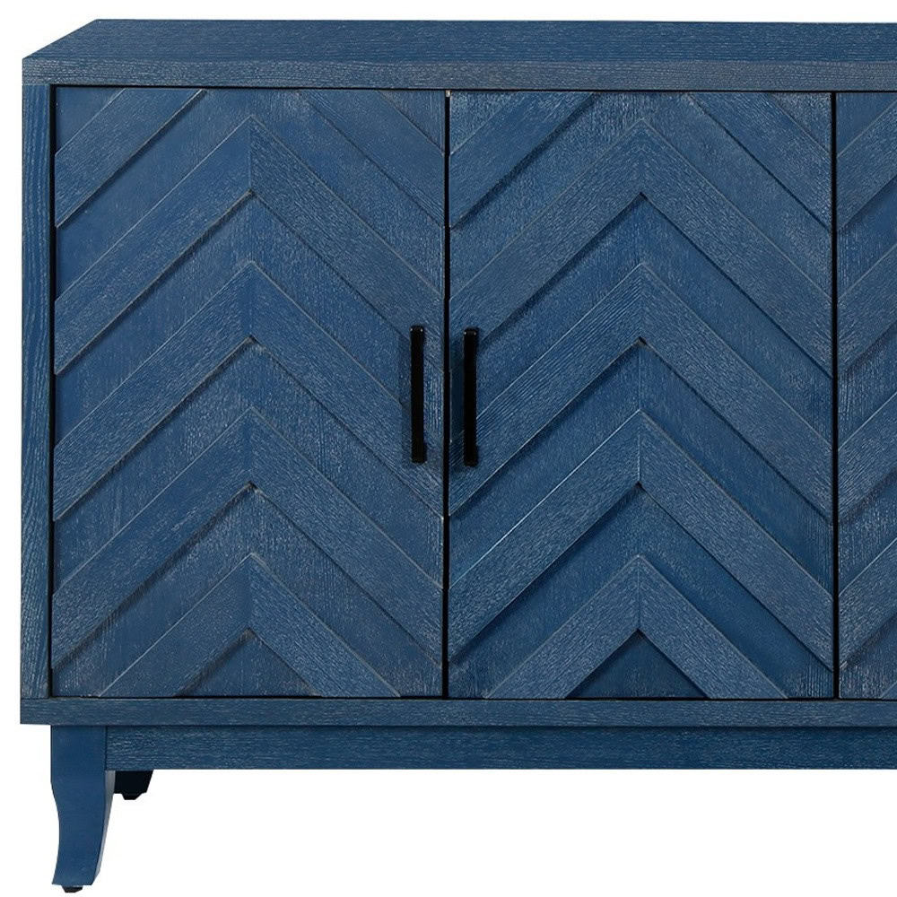 Blue Chevron Distressed Wood Sideboard with Adjustable Shelves 5 Blue Chevron Distressed Wood Sideboard with Adjustable Shelves - Image 5