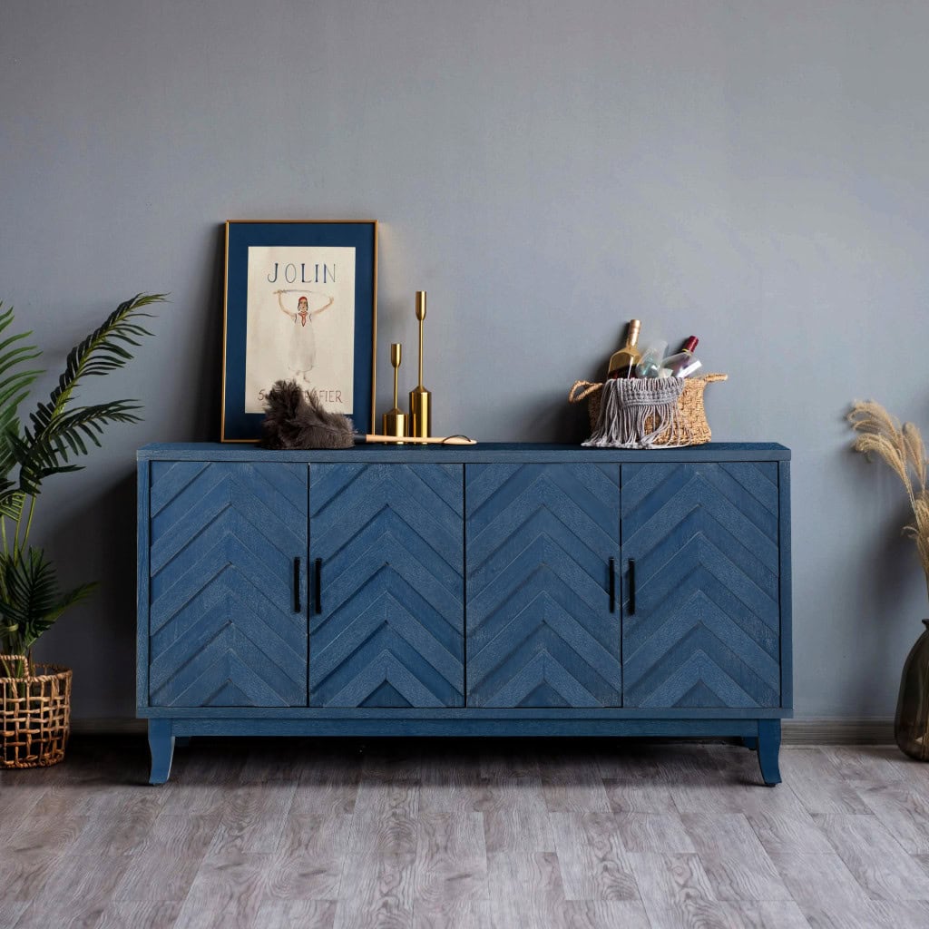 Blue Chevron Distressed Wood Sideboard with Adjustable Shelves 8 Blue Chevron Distressed Wood Sideboard with Adjustable Shelves - Image 8