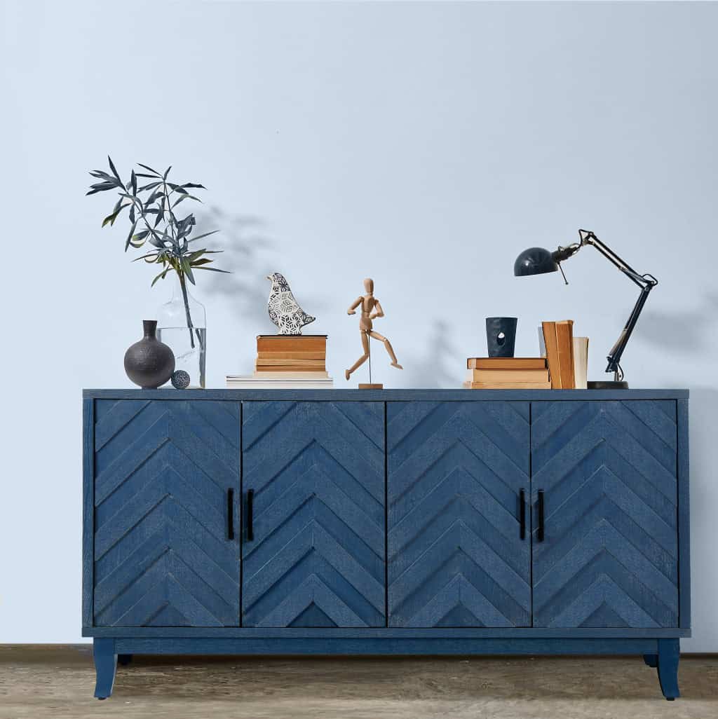 Blue Chevron Distressed Wood Sideboard with Adjustable Shelves 6 Blue Chevron Distressed Wood Sideboard with Adjustable Shelves - Image 6