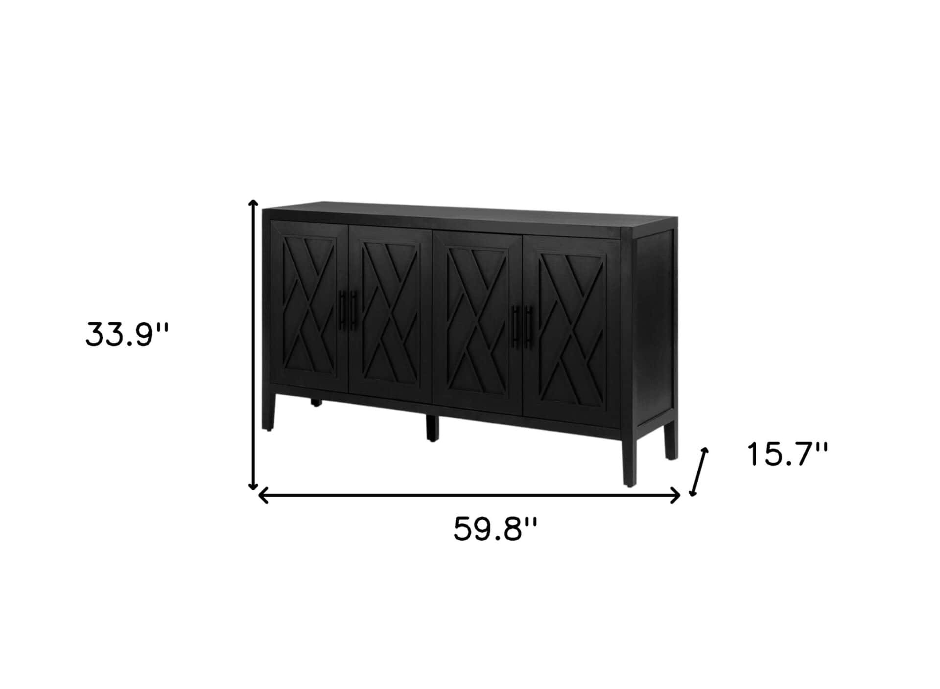 Black Distressed Four-Door Sideboard with Shelves and Storage 5 Black Distressed Four-Door Sideboard with Shelves and Storage - Image 5