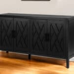 Black Distressed Four-Door Sideboard with Shelves and Storage 6 Black Distressed Four-Door Sideboard with Shelves and Storage