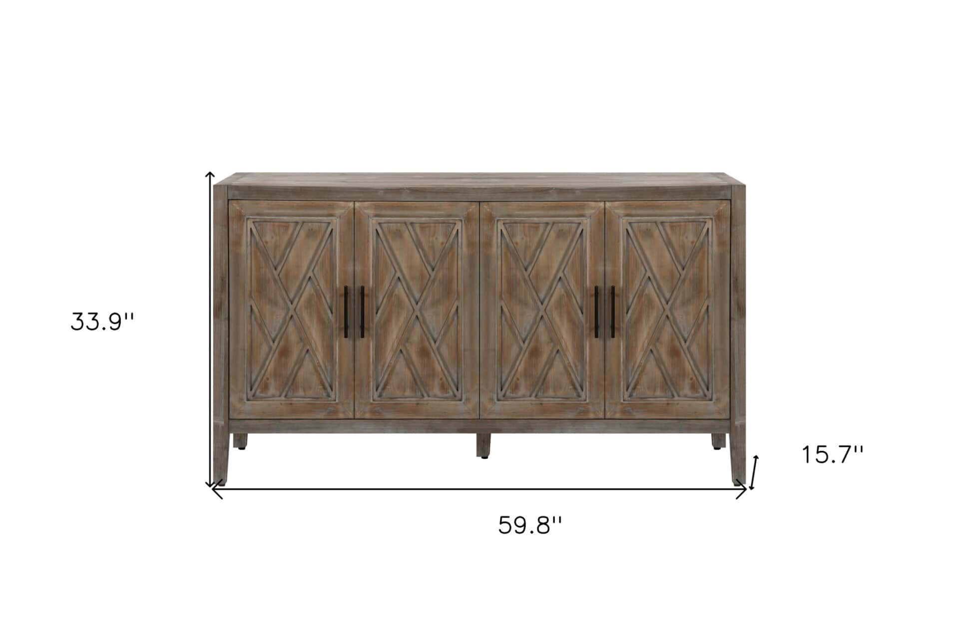 Distressed Geometric Carved Sideboard with Four Doors and Shelves 9 Distressed Geometric Carved Sideboard with Four Doors and Shelves - Image 9