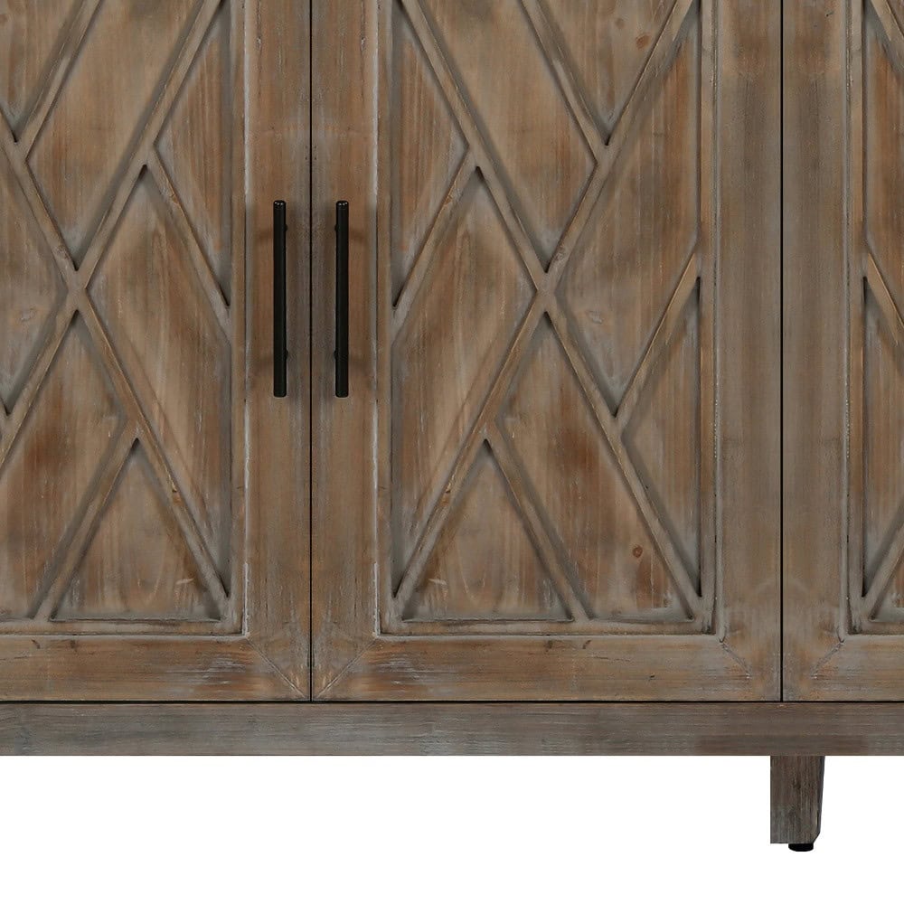 Distressed Geometric Carved Sideboard with Four Doors and Shelves 4 Distressed Geometric Carved Sideboard with Four Doors and Shelves - Image 4