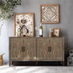 Distressed Geometric Carved Sideboard with Four Doors and Shelves 16 Distressed Geometric Carved Sideboard with Four Doors and Shelves