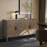 Distressed Geometric Carved Sideboard with Four Doors and Shelves 17 Distressed Geometric Carved Sideboard with Four Doors and Shelves