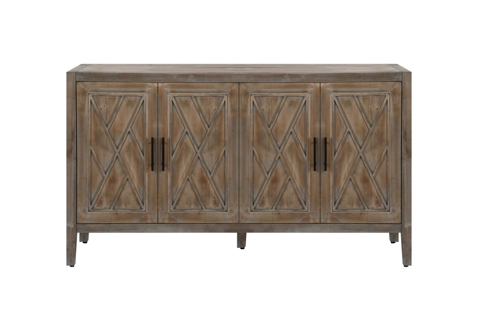 Distressed Geometric Carved Sideboard with Four Doors and Shelves 2 Distressed Geometric Carved Sideboard with Four Doors and Shelves - Image 2