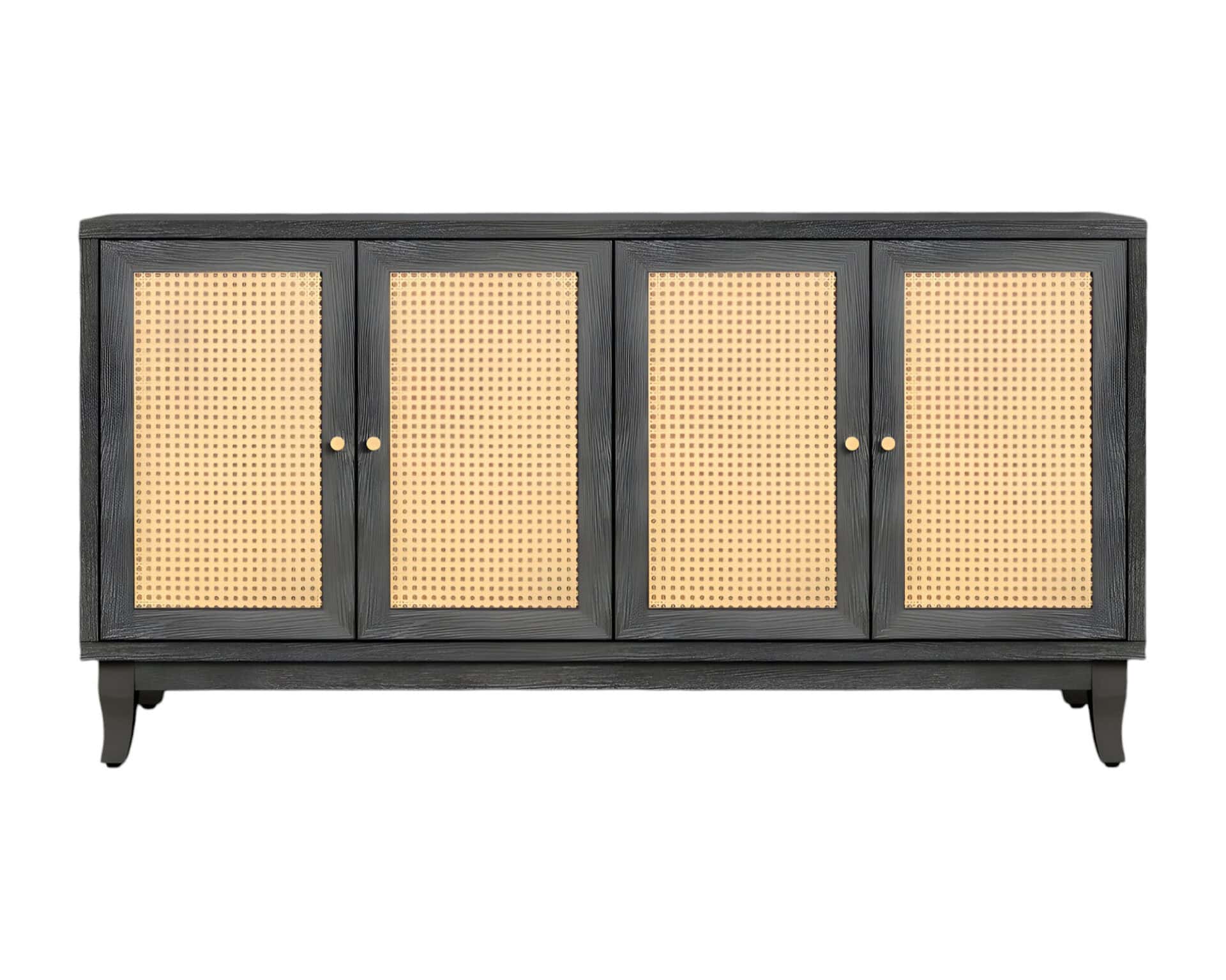 Charcoal and Natural Wood Rattan Sideboard with Four Doors 4 Charcoal and Natural Wood Rattan Sideboard with Four Doors - Image 4