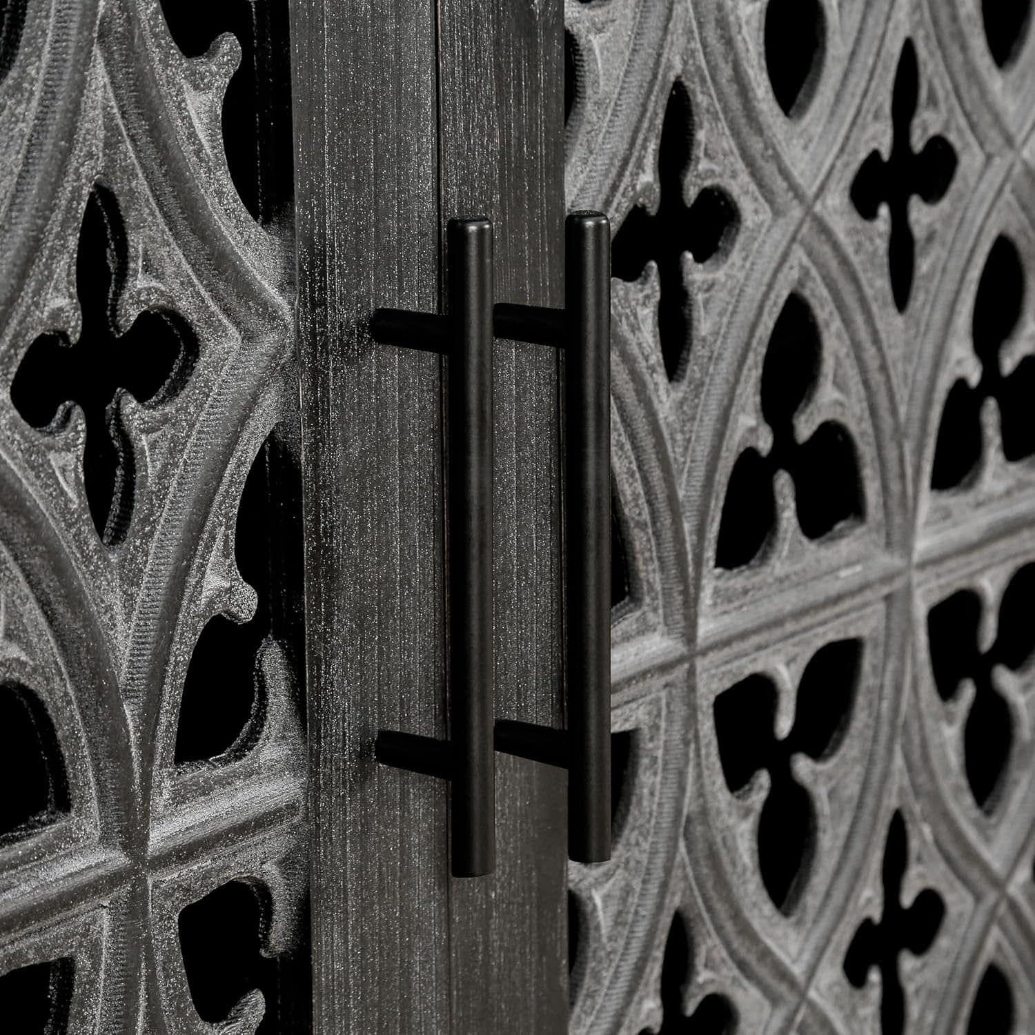 Distressed Black Wood Sideboard with Scrollwork Doors and Storage 9 Distressed Black Wood Sideboard with Scrollwork Doors and Storage - Image 9