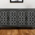 Distressed Black Wood Sideboard with Scrollwork Doors and Storage 10 Distressed Black Wood Sideboard with Scrollwork Doors and Storage