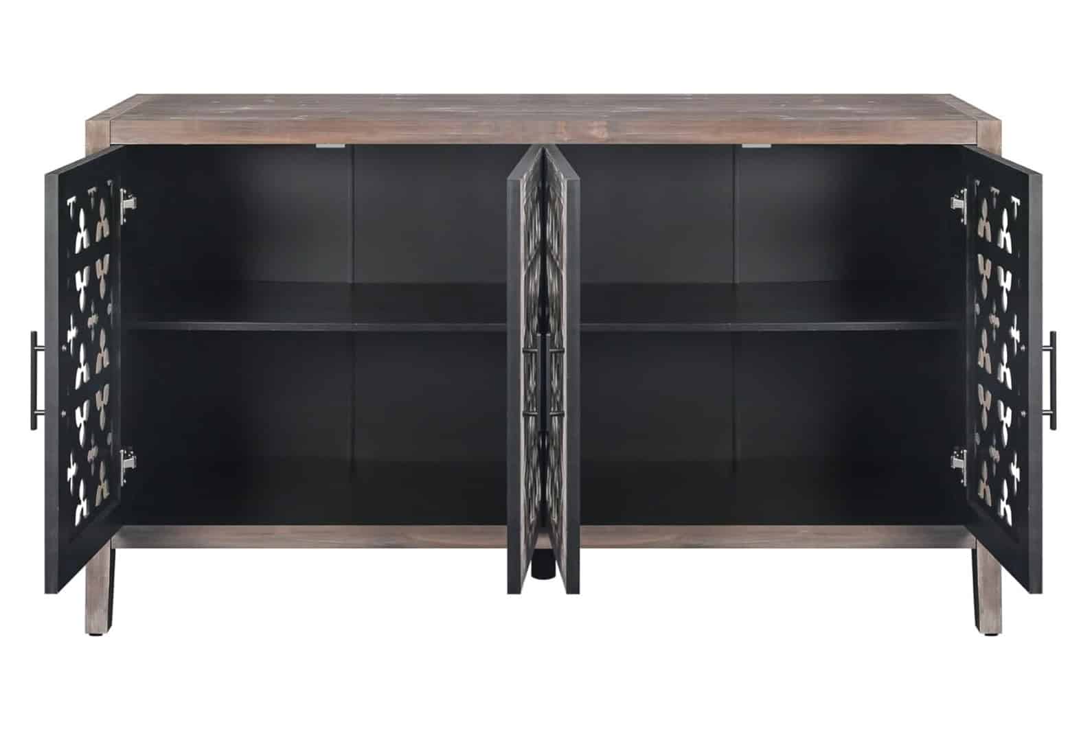 Brown Distressed Sideboard with Carved Scrollwork and Four Doors 4 Brown Distressed Sideboard with Carved Scrollwork and Four Doors - Image 4