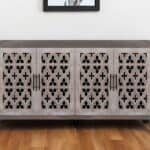 Brown Distressed Sideboard with Carved Scrollwork and Four Doors 10 Brown Distressed Sideboard with Carved Scrollwork and Four Doors