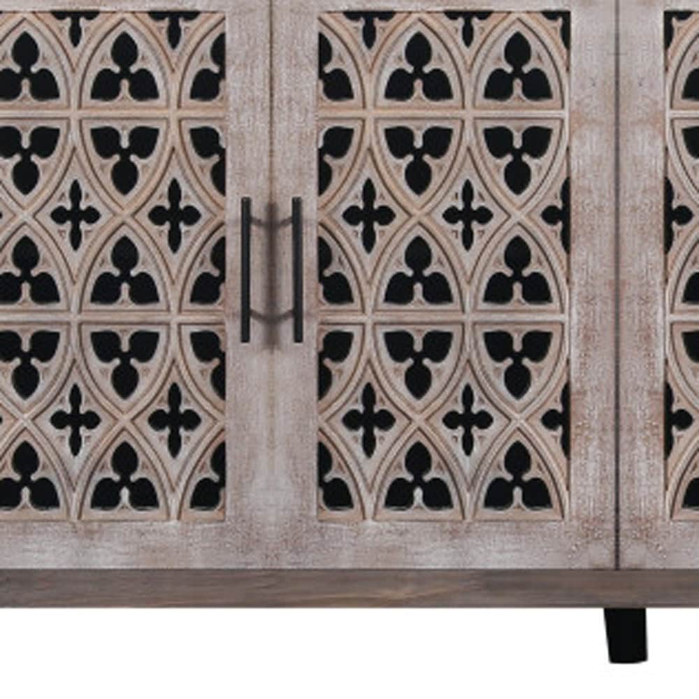 Brown Distressed Sideboard with Carved Scrollwork and Four Doors 7 Brown Distressed Sideboard with Carved Scrollwork and Four Doors - Image 7