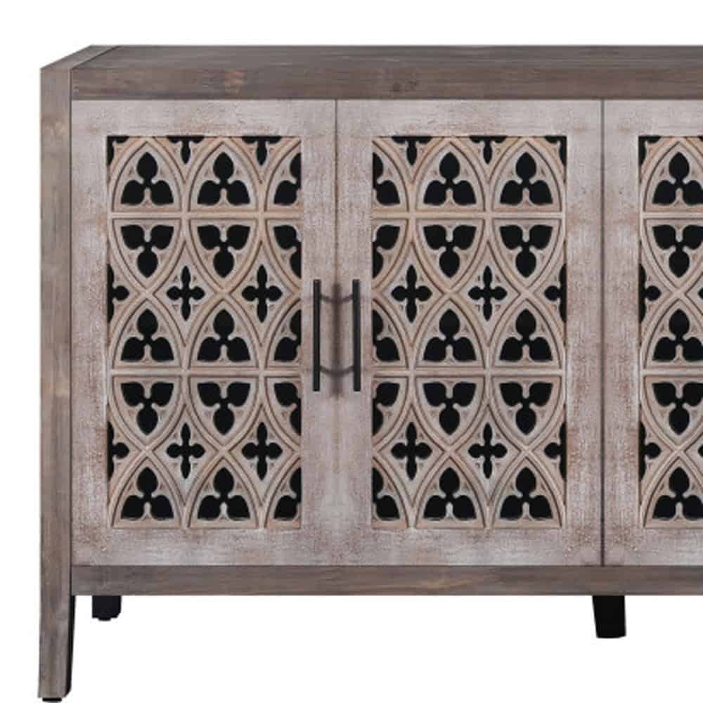 Brown Distressed Sideboard with Carved Scrollwork and Four Doors 8 Brown Distressed Sideboard with Carved Scrollwork and Four Doors - Image 8