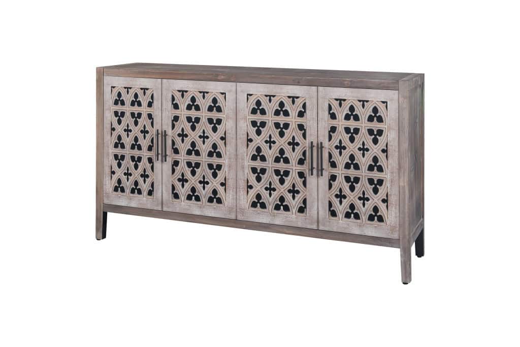 Brown Distressed Sideboard with Carved Scrollwork and Four Doors 5 Brown Distressed Sideboard with Carved Scrollwork and Four Doors - Image 5