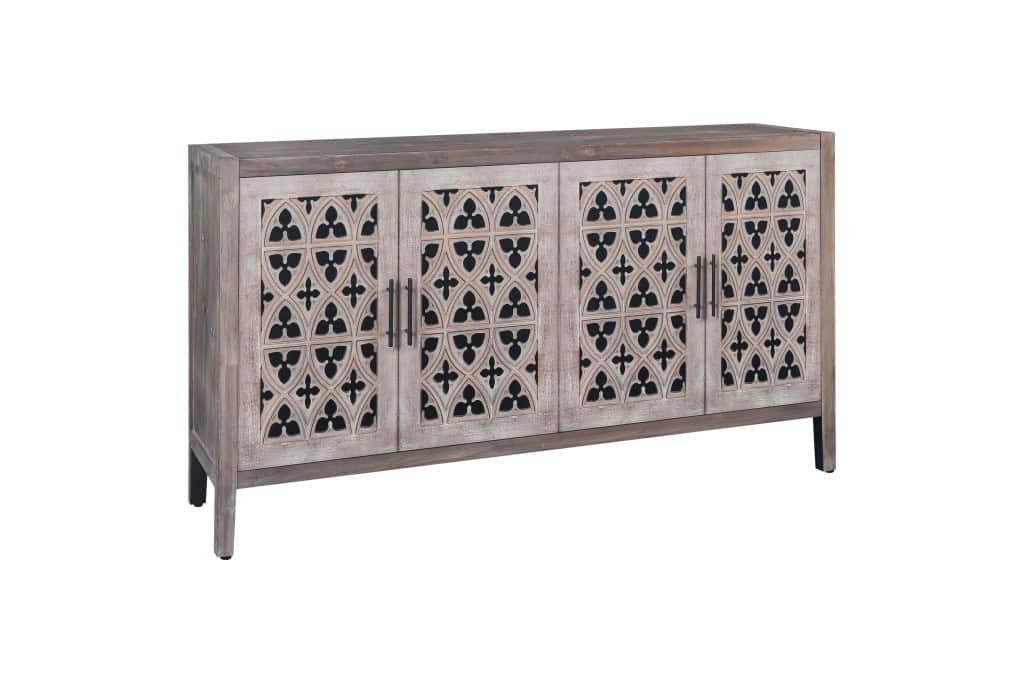 Brown Distressed Sideboard with Carved Scrollwork and Four Doors 3 Brown Distressed Sideboard with Carved Scrollwork and Four Doors - Image 3