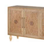 Natural Distressed Geometric Carved Sideboard with Four Doors 17 Natural Distressed Geometric Carved Sideboard with Four Doors