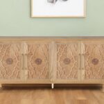 Natural Distressed Geometric Carved Sideboard with Four Doors 10 Natural Distressed Geometric Carved Sideboard with Four Doors
