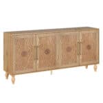 Natural Distressed Geometric Carved Sideboard with Four Doors 12 Natural Distressed Geometric Carved Sideboard with Four Doors