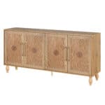 Natural Distressed Geometric Carved Sideboard with Four Doors 14 Natural Distressed Geometric Carved Sideboard with Four Doors