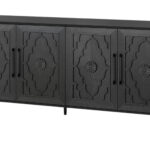 Black Distressed Floral Carved Sideboard with Four Doors