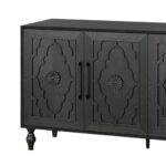 Black Distressed Floral Carved Sideboard with Four Doors