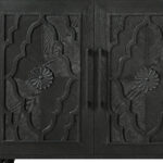 Black Distressed Floral Carved Sideboard with Four Doors