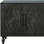 Black Distressed Floral Carved Sideboard with Four Doors