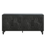 Black Distressed Floral Carved Sideboard with Four Doors