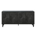 Black Distressed Floral Carved Sideboard with Four Doors