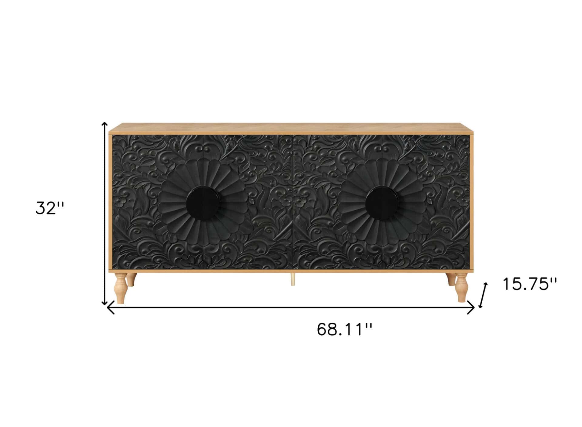 Distressed Floral Carved Sideboard Natural Black Finish with Storage 9 Distressed Floral Carved Sideboard Natural Black Finish with Storage - Image 9