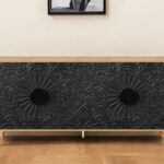 Distressed Floral Carved Sideboard Natural Black Finish with Storage 10 Distressed Floral Carved Sideboard Natural Black Finish with Storage