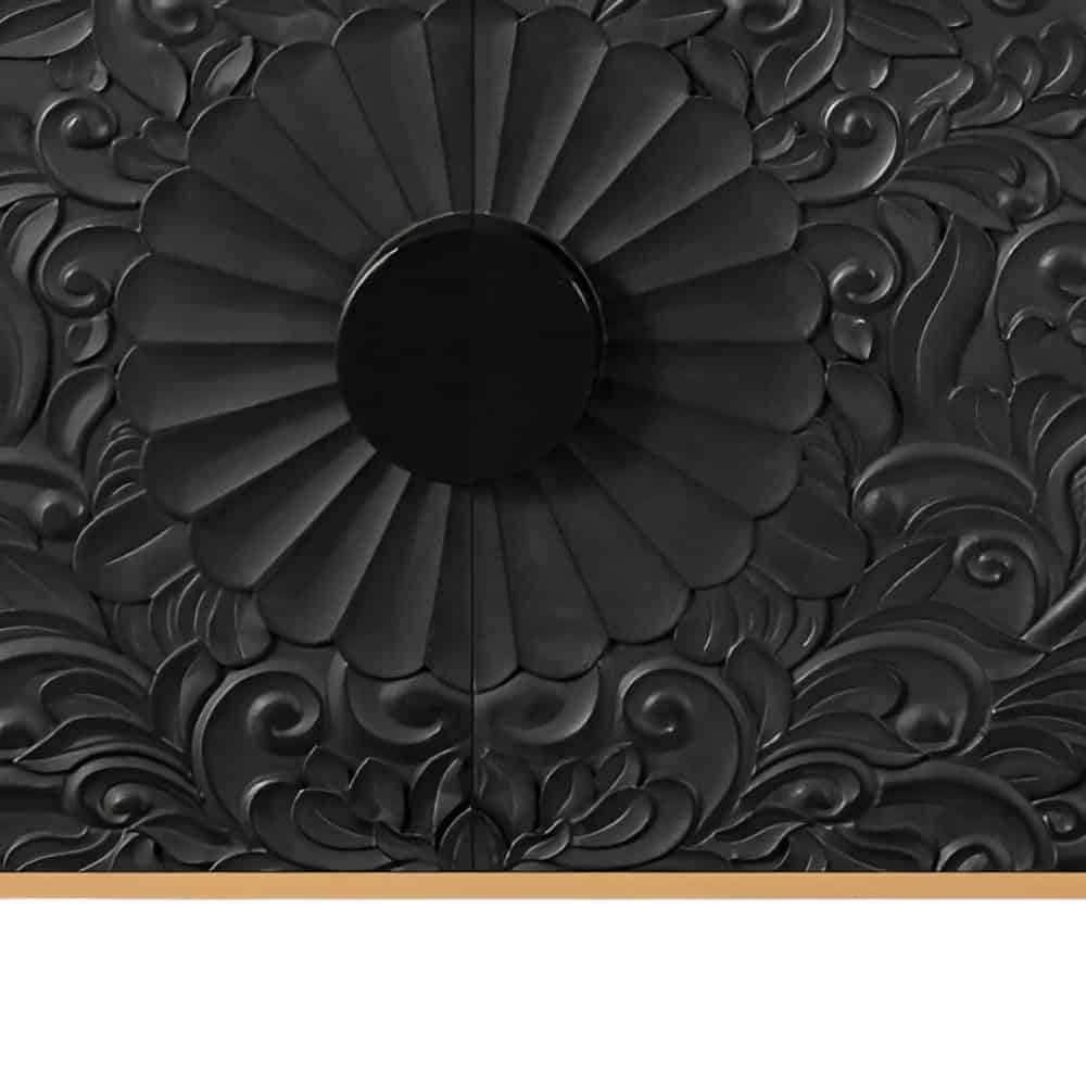 Distressed Floral Carved Sideboard Natural Black Finish with Storage 3 Distressed Floral Carved Sideboard Natural Black Finish with Storage - Image 3