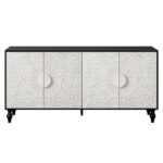 Black and White Distressed Floral Carved Sideboard with Four Doors 11 Black and White Distressed Floral Carved Sideboard with Four Doors
