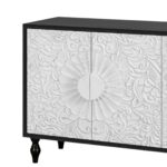 Black and White Distressed Floral Carved Sideboard with Four Doors 16 Black and White Distressed Floral Carved Sideboard with Four Doors
