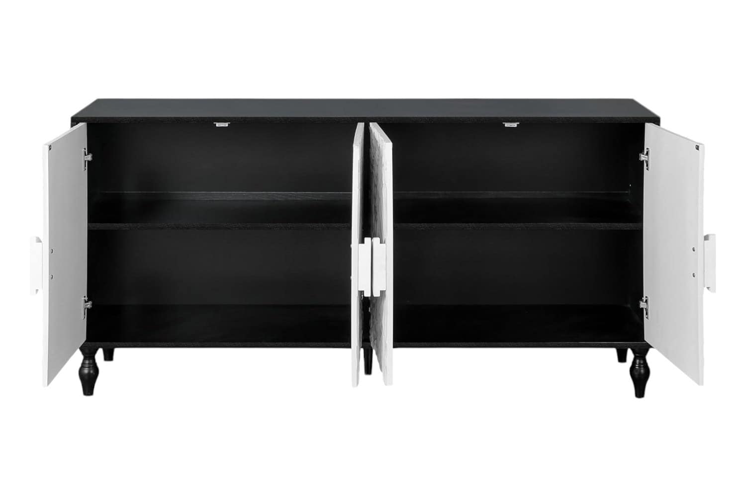 Black and White Distressed Floral Carved Sideboard with Four Doors 4 Black and White Distressed Floral Carved Sideboard with Four Doors - Image 4