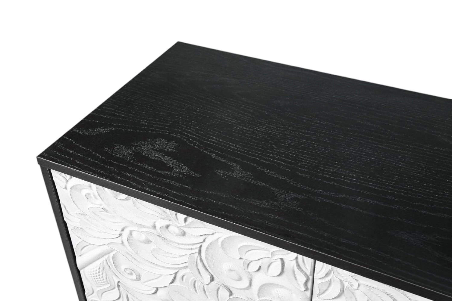 Black and White Distressed Floral Carved Sideboard with Four Doors 9 Black and White Distressed Floral Carved Sideboard with Four Doors - Image 9