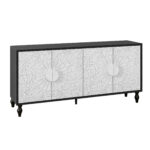 Black and White Distressed Floral Carved Sideboard with Four Doors 12 Black and White Distressed Floral Carved Sideboard with Four Doors