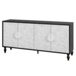 Black and White Distressed Floral Carved Sideboard with Four Doors 14 Black and White Distressed Floral Carved Sideboard with Four Doors