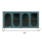 Teal Blue Ribbed Glass Sideboard with Adjustable Shelves